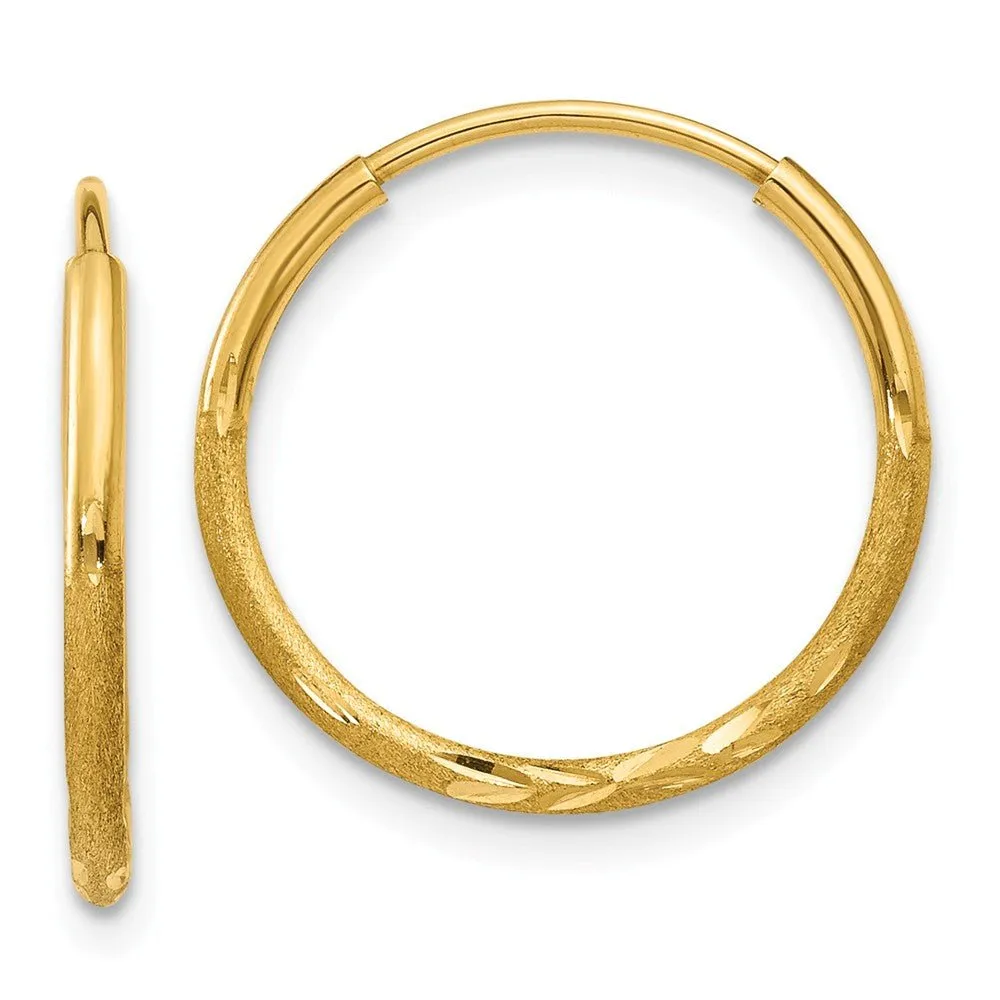 1.25mm, 14k Gold, Diamond-cut Endless Hoops, 15mm (9/16 Inch)