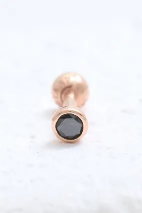 14K 18K Solid Gold 0.07ct Genuine Black Diamond Bezel Cartilage Tragus Helix Piercing