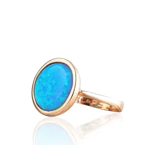 14K Rose Gold Circle Blue Opal 14mm Ring