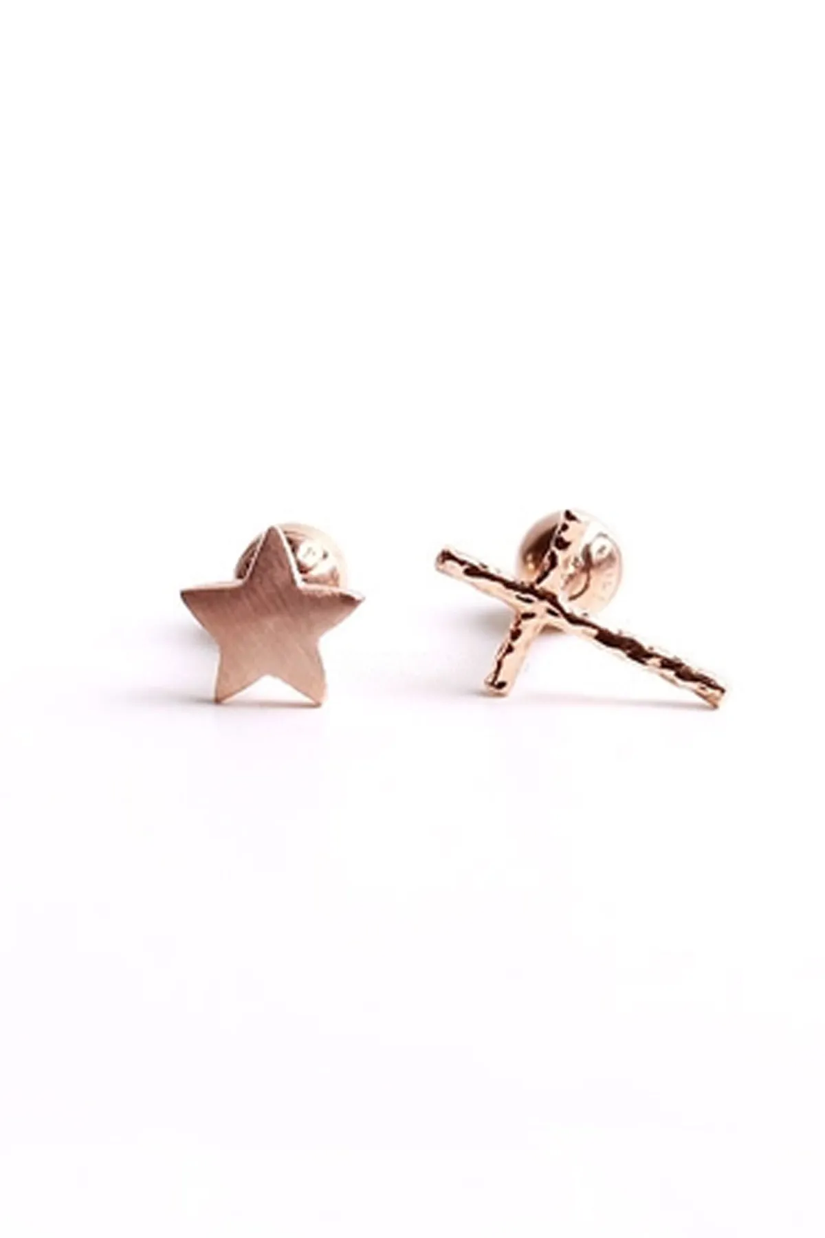 14K Solid Gold Star Or Cross Helix Tragus Cartilage Conch Barbell Piercing Earring Stud