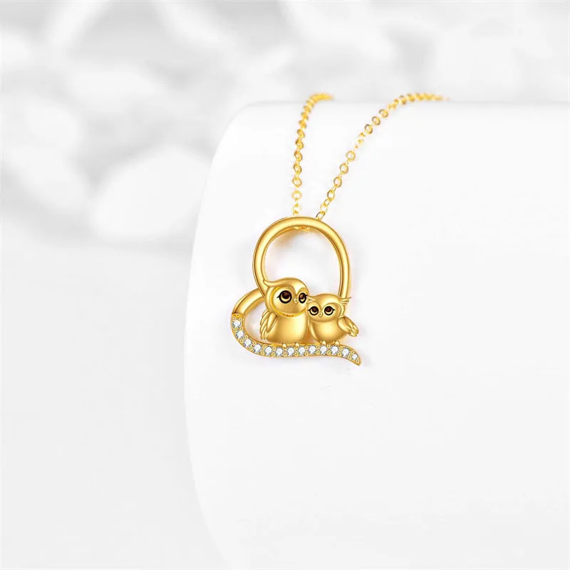 14K Solid Yellow Gold Owl Necklace for Women Cubic Zirconia Jewelry Gift for Girls Birthday Gifts