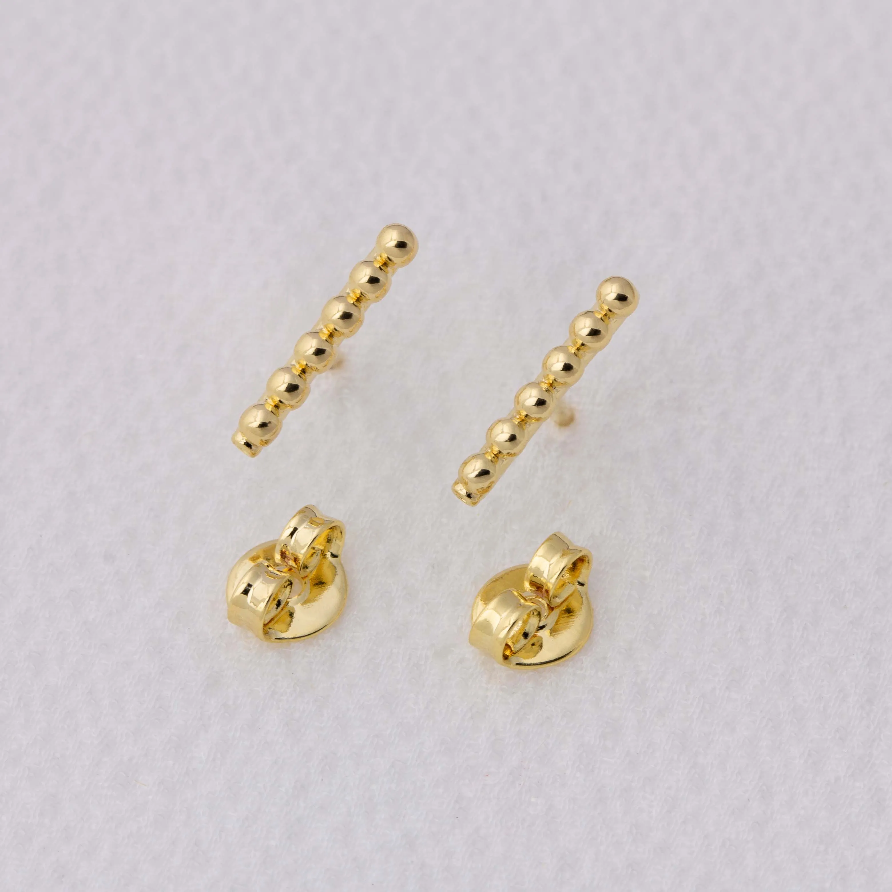 18k Gold Filled Beaded Bar Stud Earrings