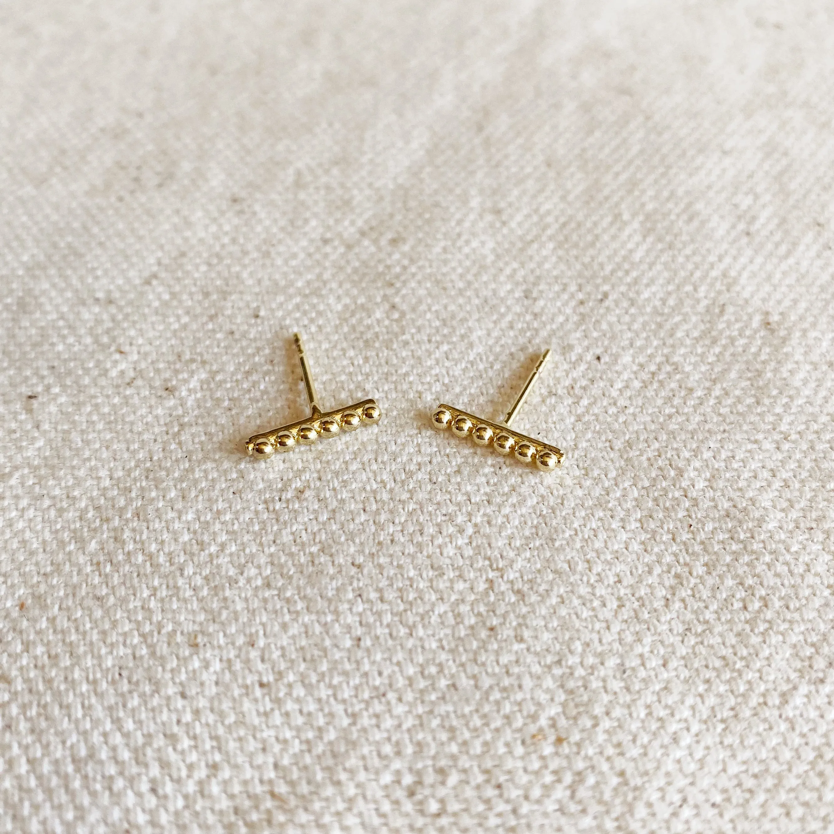 18k Gold Filled Beaded Bar Stud Earrings