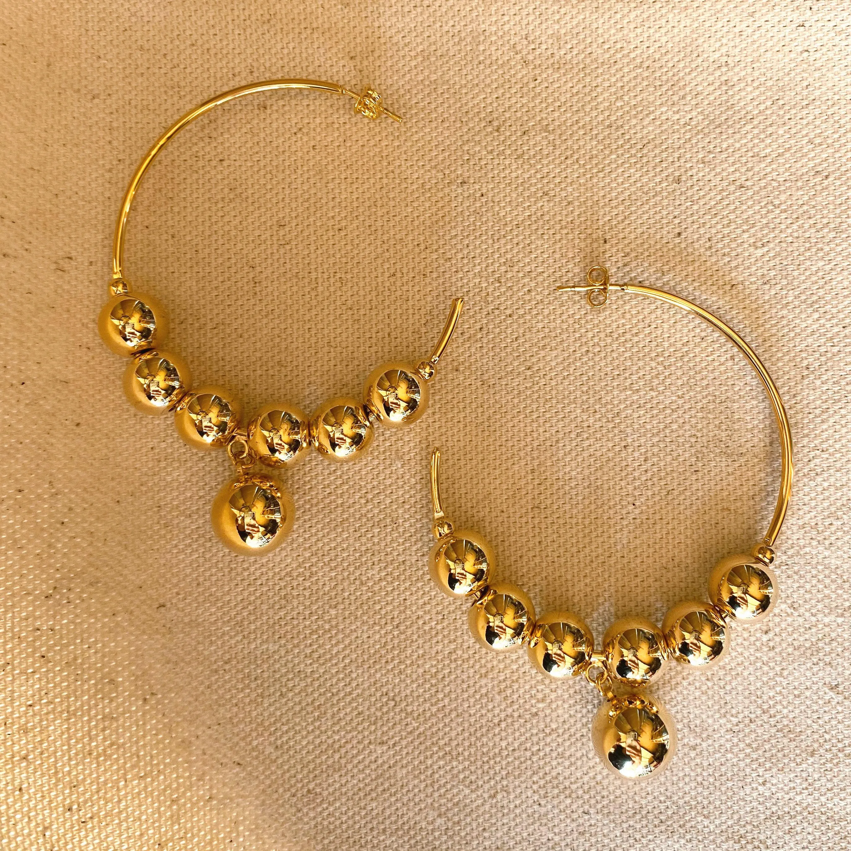 18k Gold Filled Fancy Beaded C Hoop