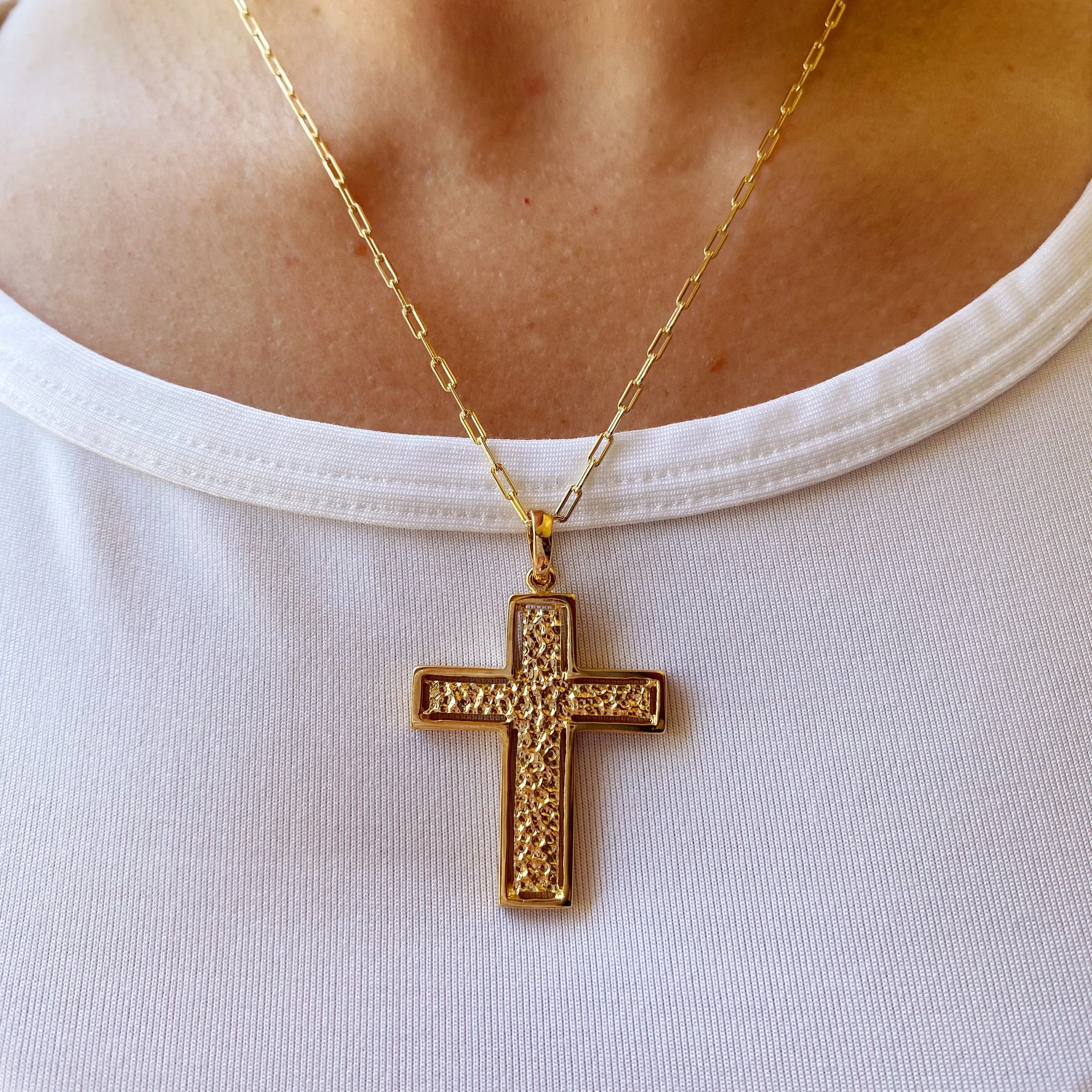 18k Gold Filled Rustic Cross Pendant