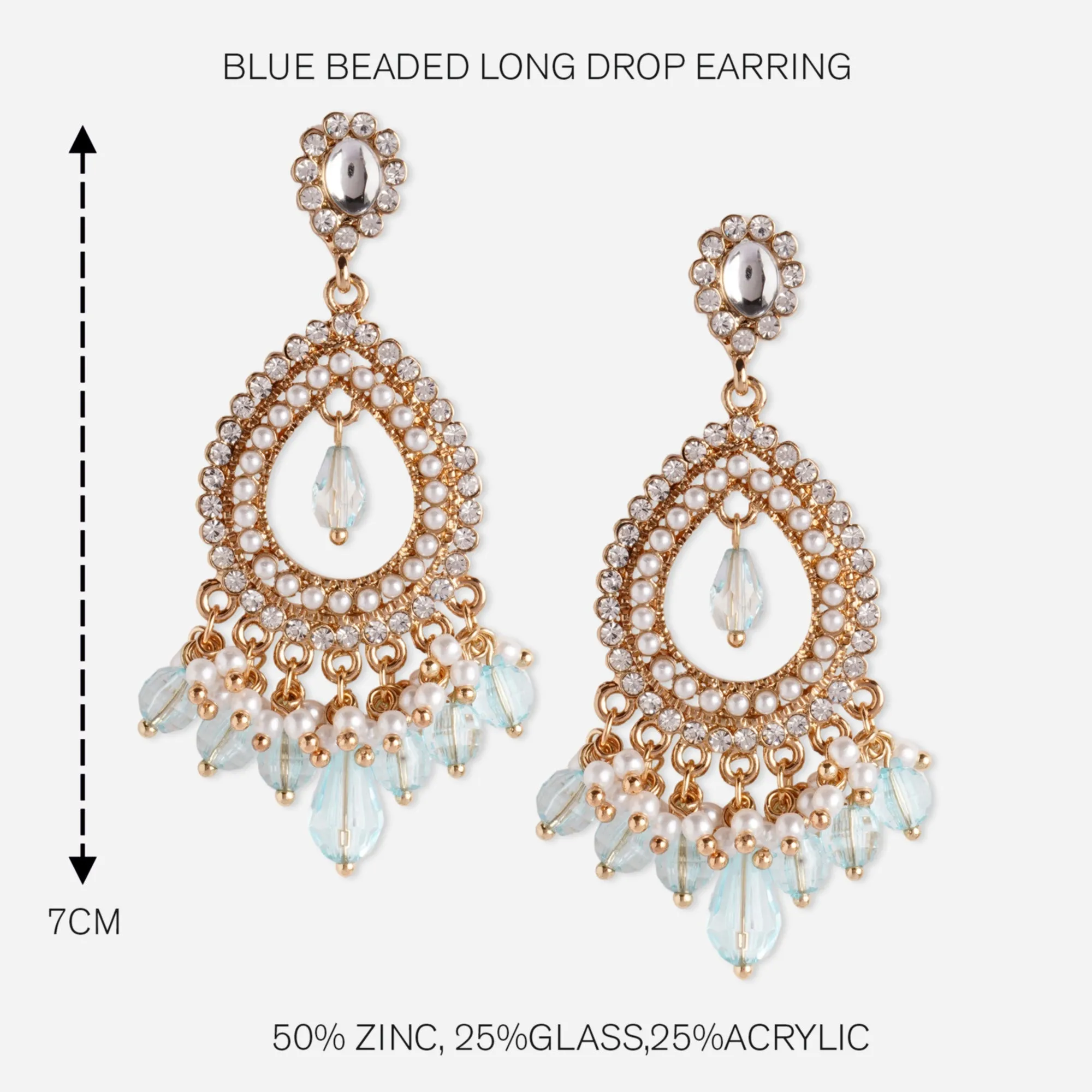 Accessorize London Blue Beaded Long Drop Earring