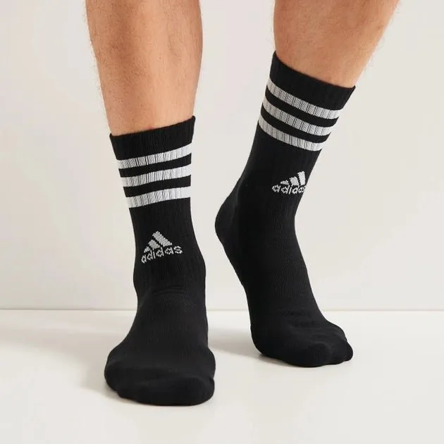 ADIDAS UNISEX 3-STRIPE CREW 3 PAIRS BLACK SOCKS