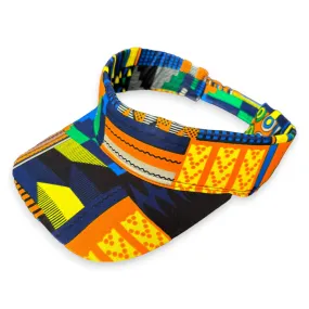 African print Sun visor cap - Blue / Orange kente