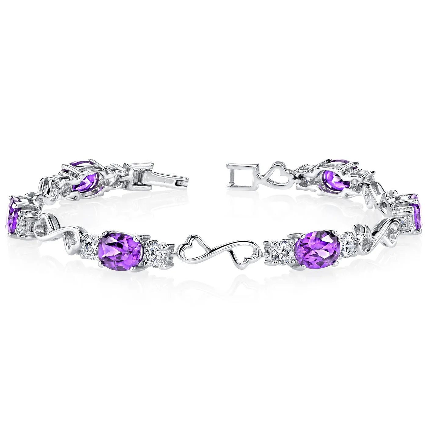 Amethyst Heart Link Bracelet Sterling Silver Oval Shape 6 Carats