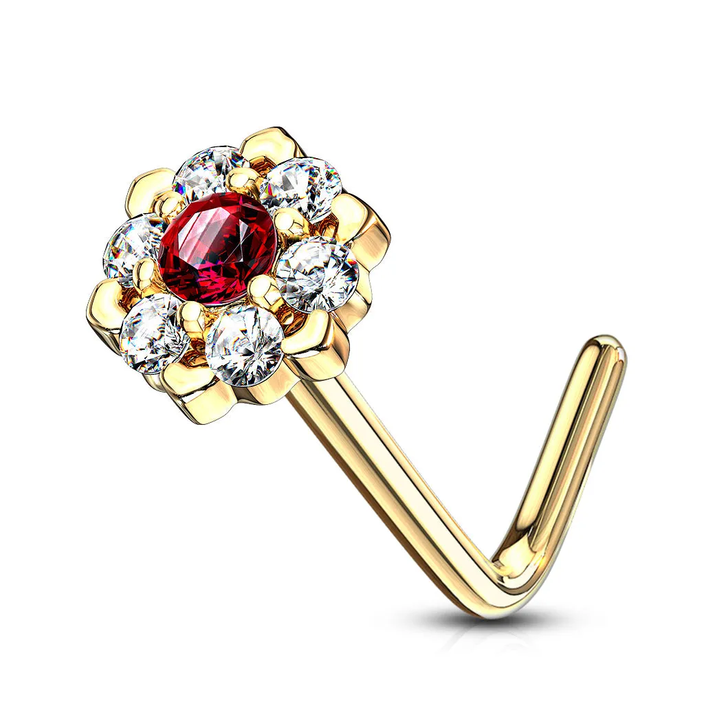 Amore Daisy L-Shape Nose Ring in 14K Yellow Gold