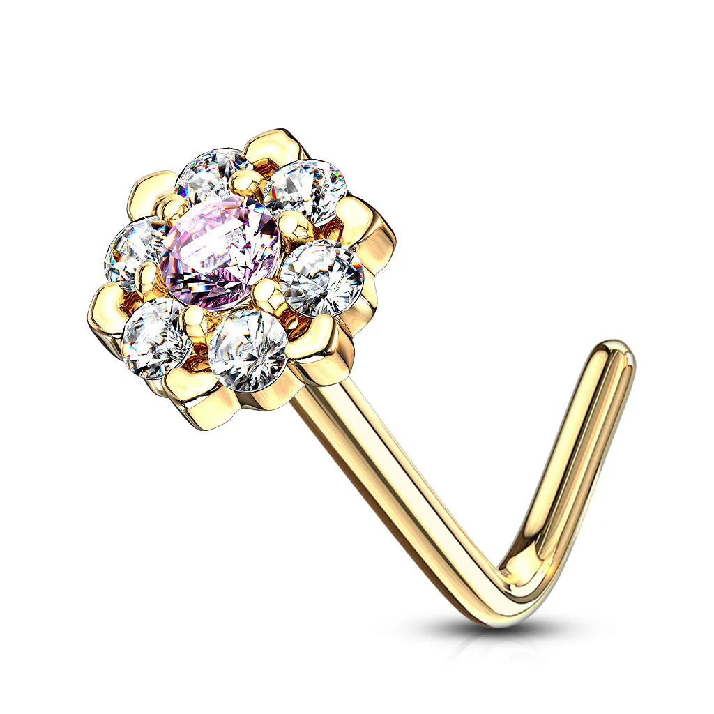 Amore Daisy L-Shape Nose Ring in 14K Yellow Gold