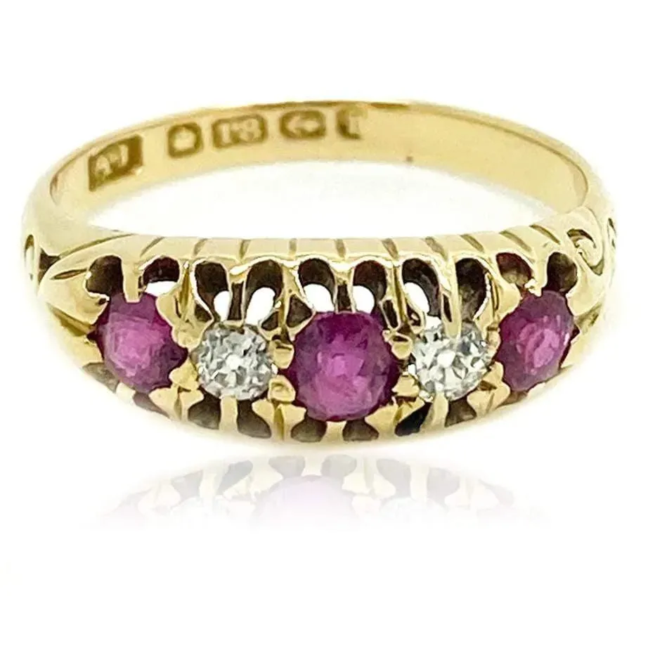 Antique Edwardian 1904 Diamond Ruby 18ct Gold Ring