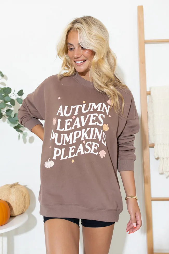 Autumn Leaves Pumpkin Please Mocha Oversized Graphic Sweatshirt