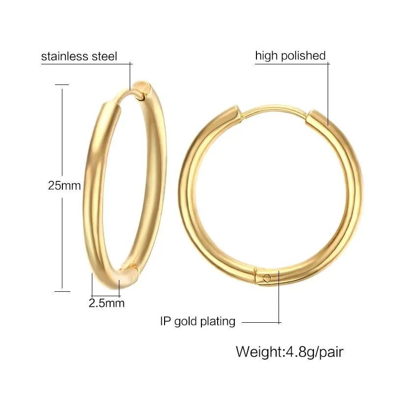 Basic Stainless Steel Round Circle Loop Hoop Earrings for Unisex