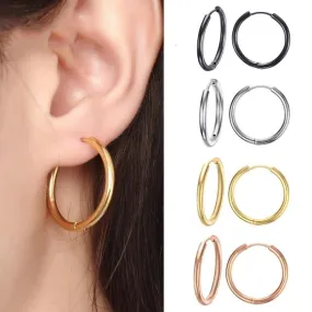 Basic Stainless Steel Round Circle Loop Hoop Earrings for Unisex