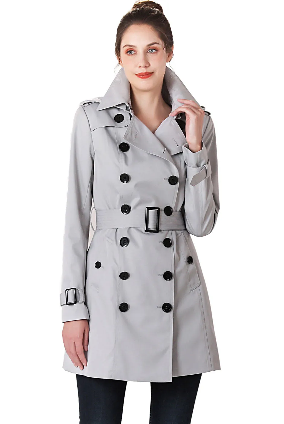 BGSD Women Leah Waterproof Hooded Mid Length Trench Coat