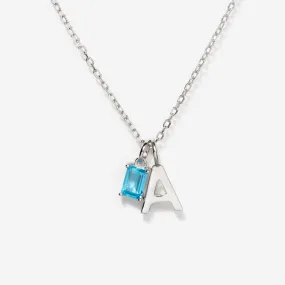 Birthstone Capital Initial Silver Necklace