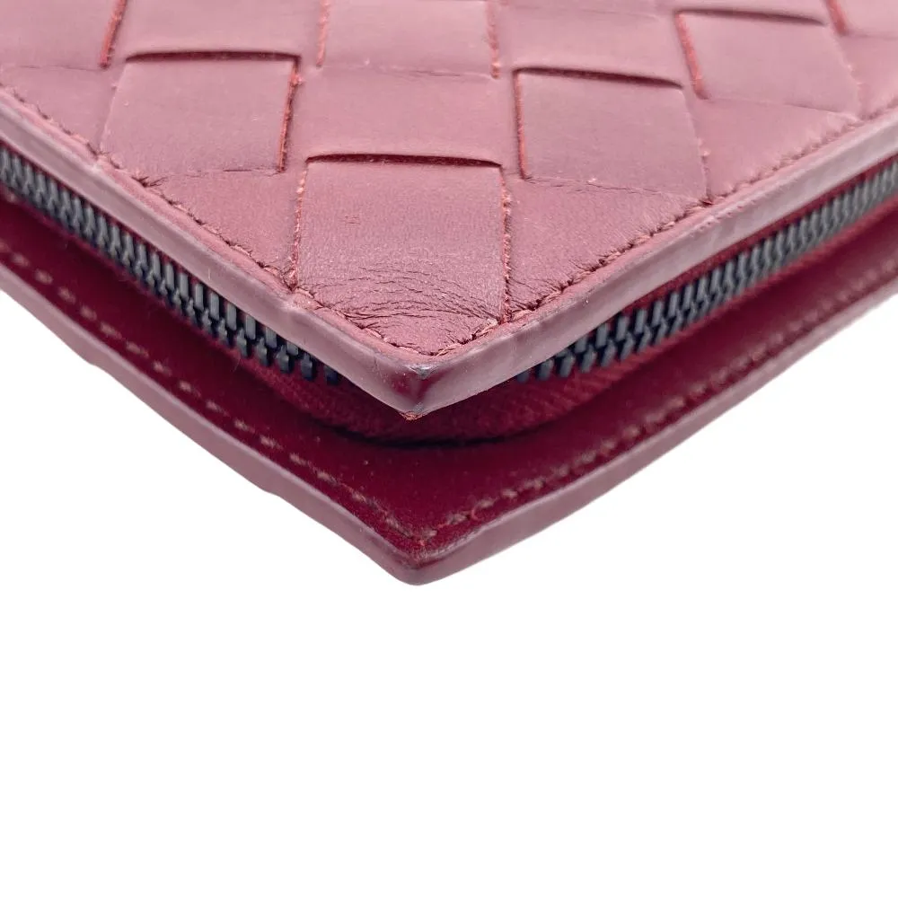 BOTTEGAVENETA Long Wallet Purse leather Red Zip Around MAXI INTRECCIATO mens Used Authentic