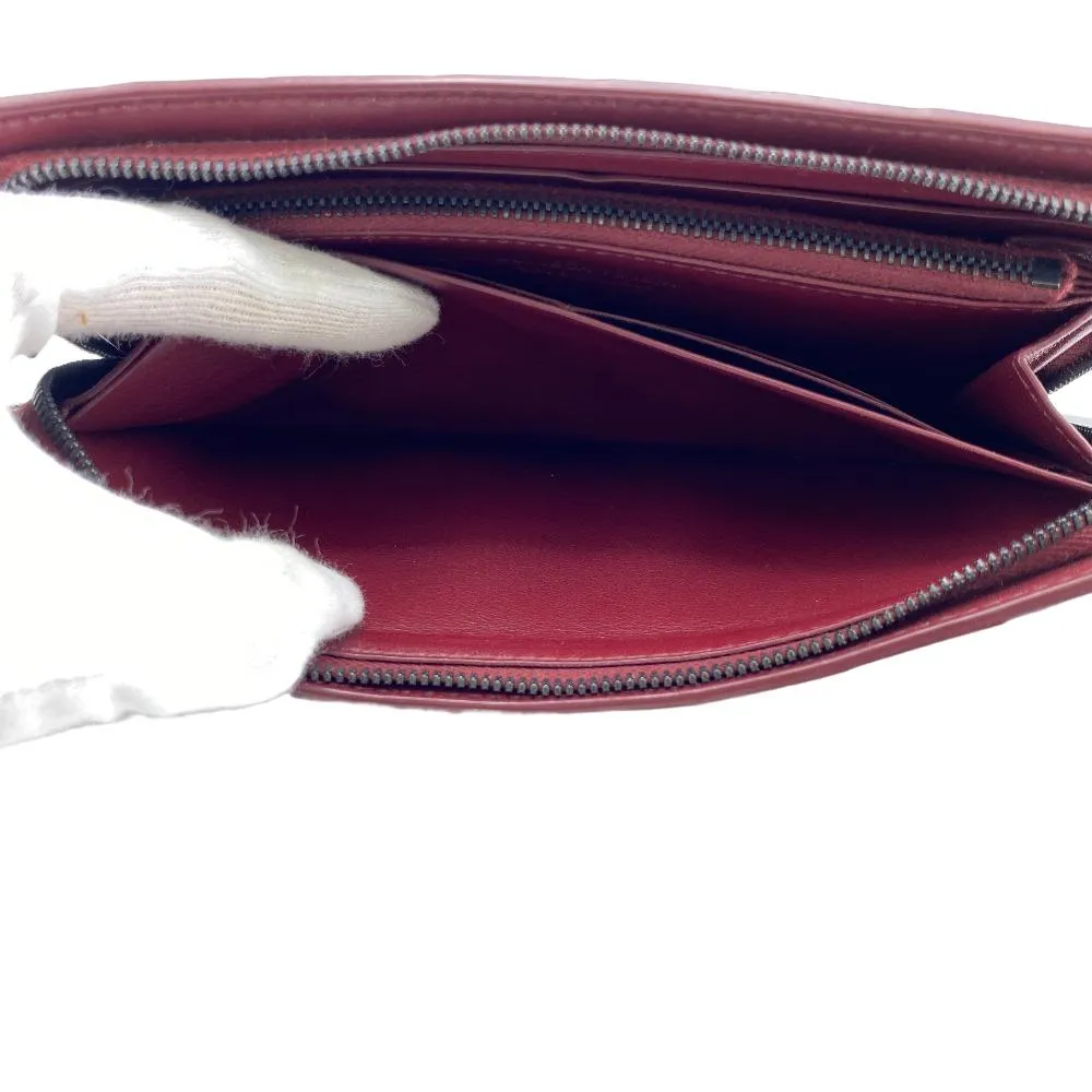 BOTTEGAVENETA Long Wallet Purse leather Red Zip Around MAXI INTRECCIATO mens Used Authentic