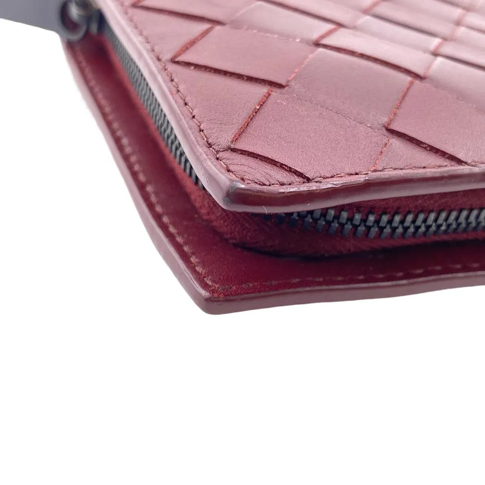 BOTTEGAVENETA Long Wallet Purse leather Red Zip Around MAXI INTRECCIATO mens Used Authentic