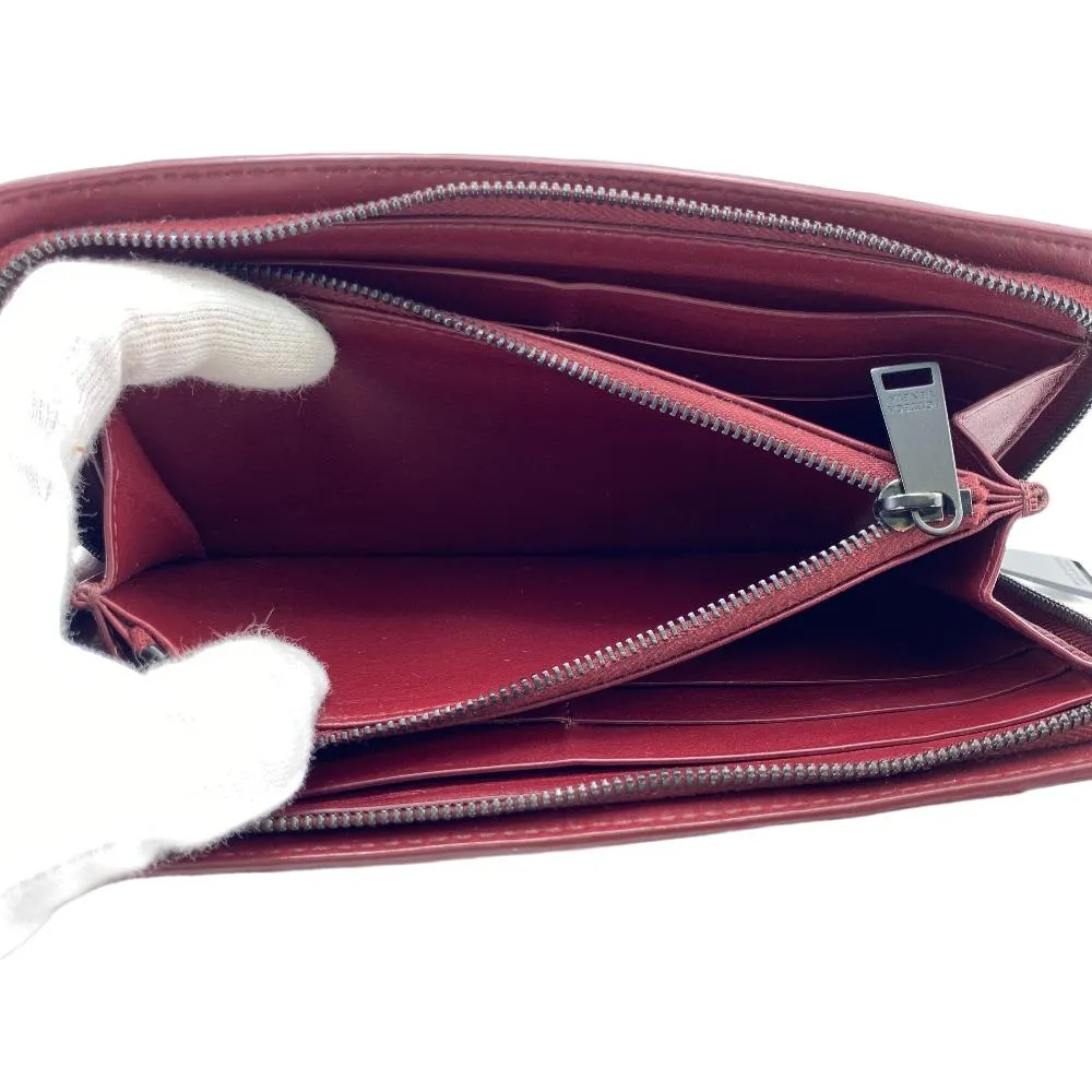 BOTTEGAVENETA Long Wallet Purse leather Red Zip Around MAXI INTRECCIATO mens Used Authentic