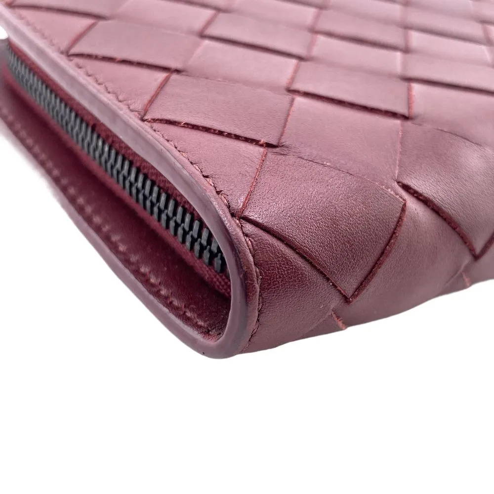 BOTTEGAVENETA Long Wallet Purse leather Red Zip Around MAXI INTRECCIATO mens Used Authentic