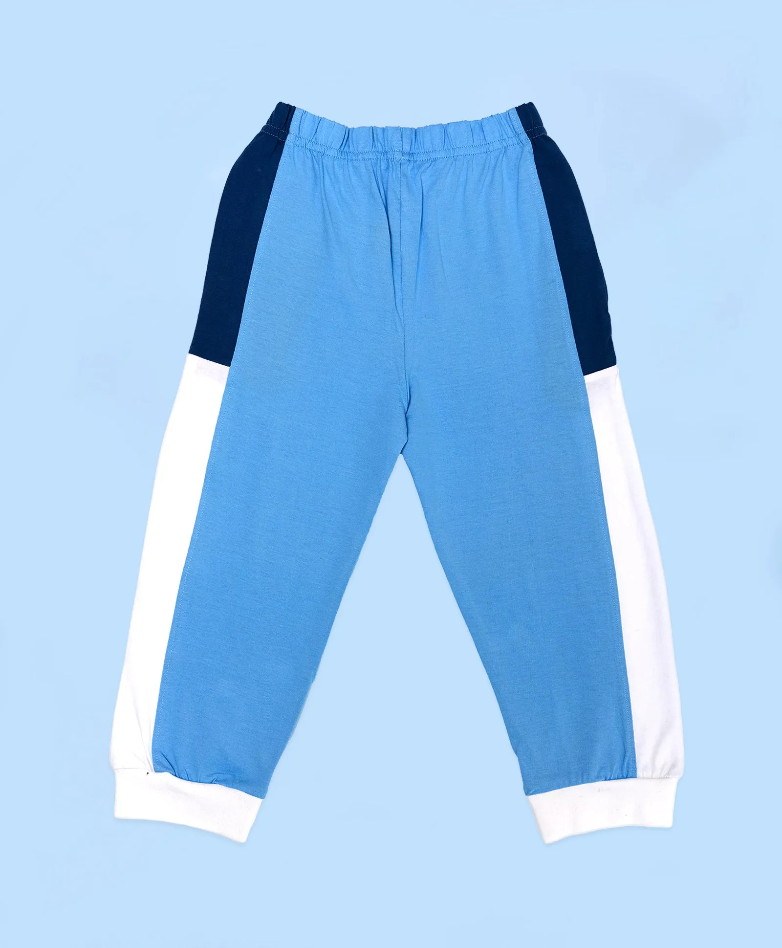 Boys Shades Of Blue Colorblock Half Sleeves T-Shirt & Lounge Pant Set