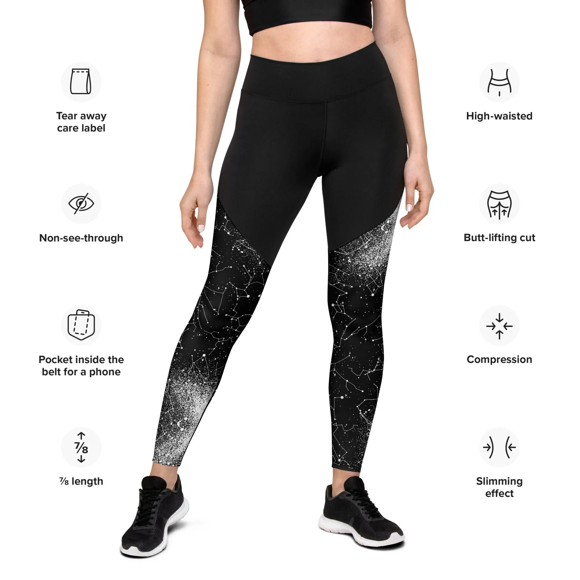 Constellation Sports Leggings - Slimming Effect Compression Fabric with Bum-lift cut - UPF 50  Protection, Vegan Sportswear