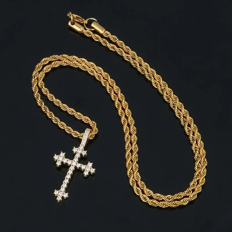 Cross With Bling Crystal Pendant Necklace - Religious Iced Out Necklace For Men