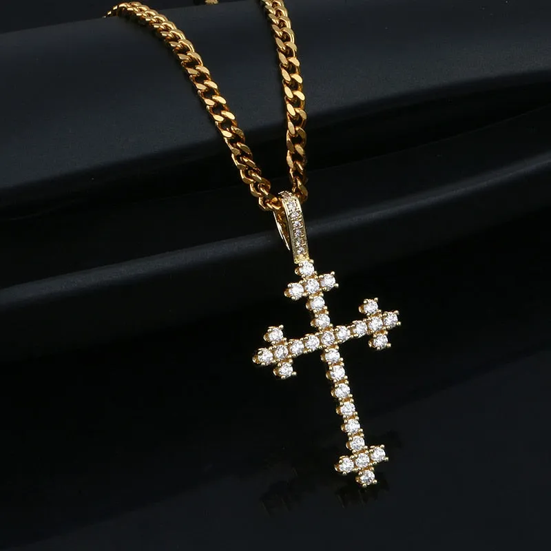 Cross With Bling Crystal Pendant Necklace - Religious Iced Out Necklace For Men