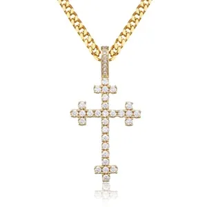 Cross With Bling Crystal Pendant Necklace - Religious Iced Out Necklace For Men