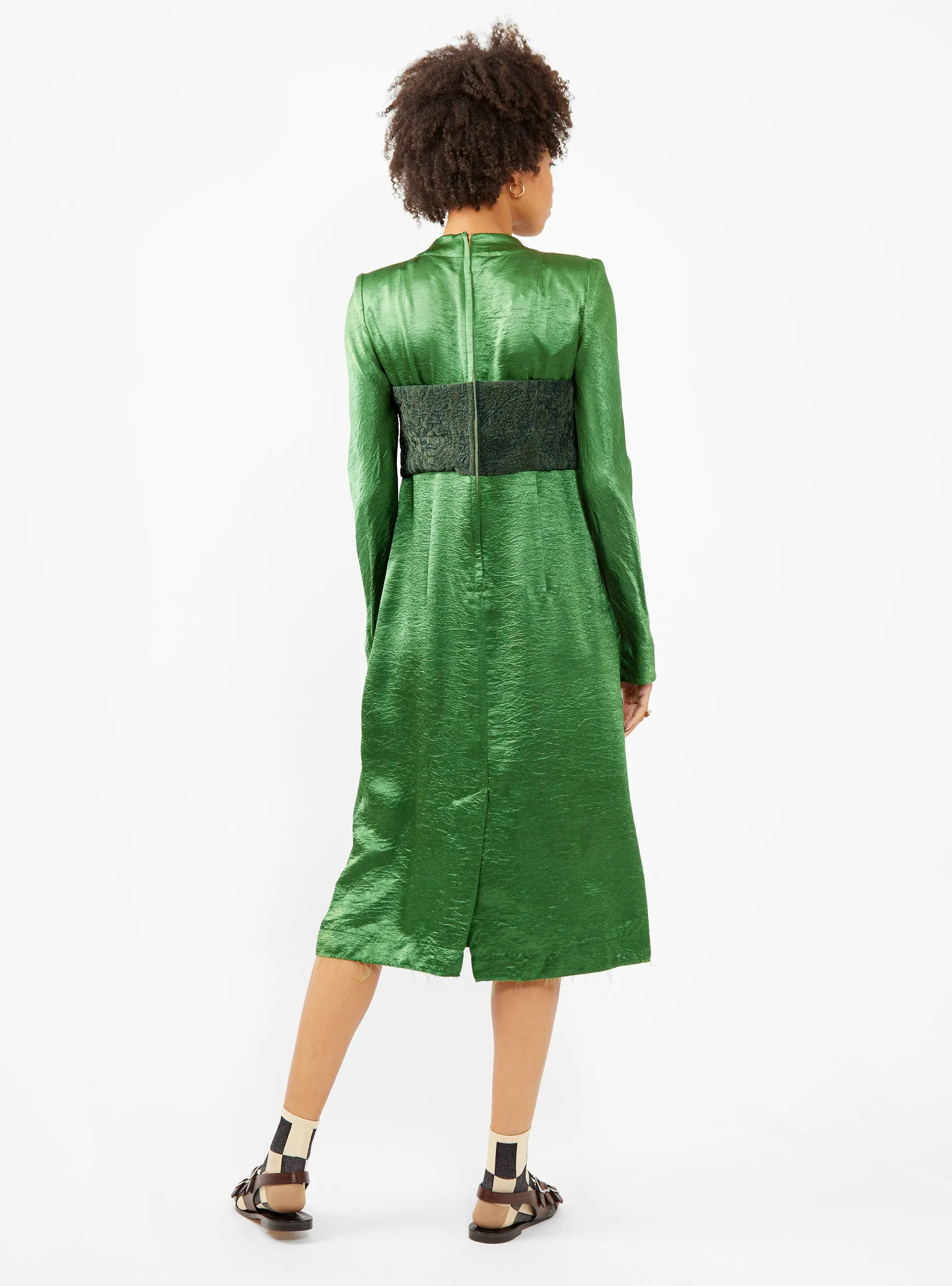 Crushed Satin Dress Light Green