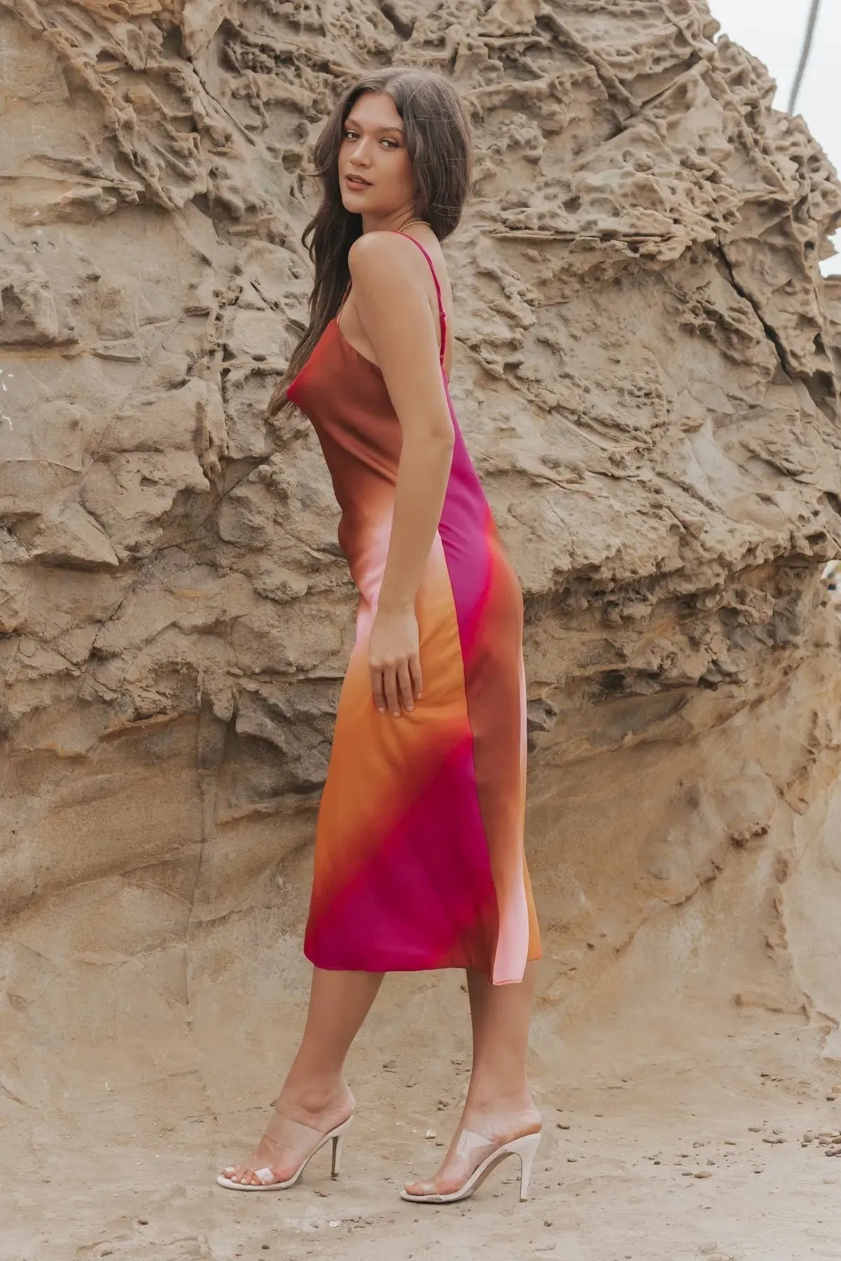 Delilah Gradient Satin Midi Dress - Final Sale