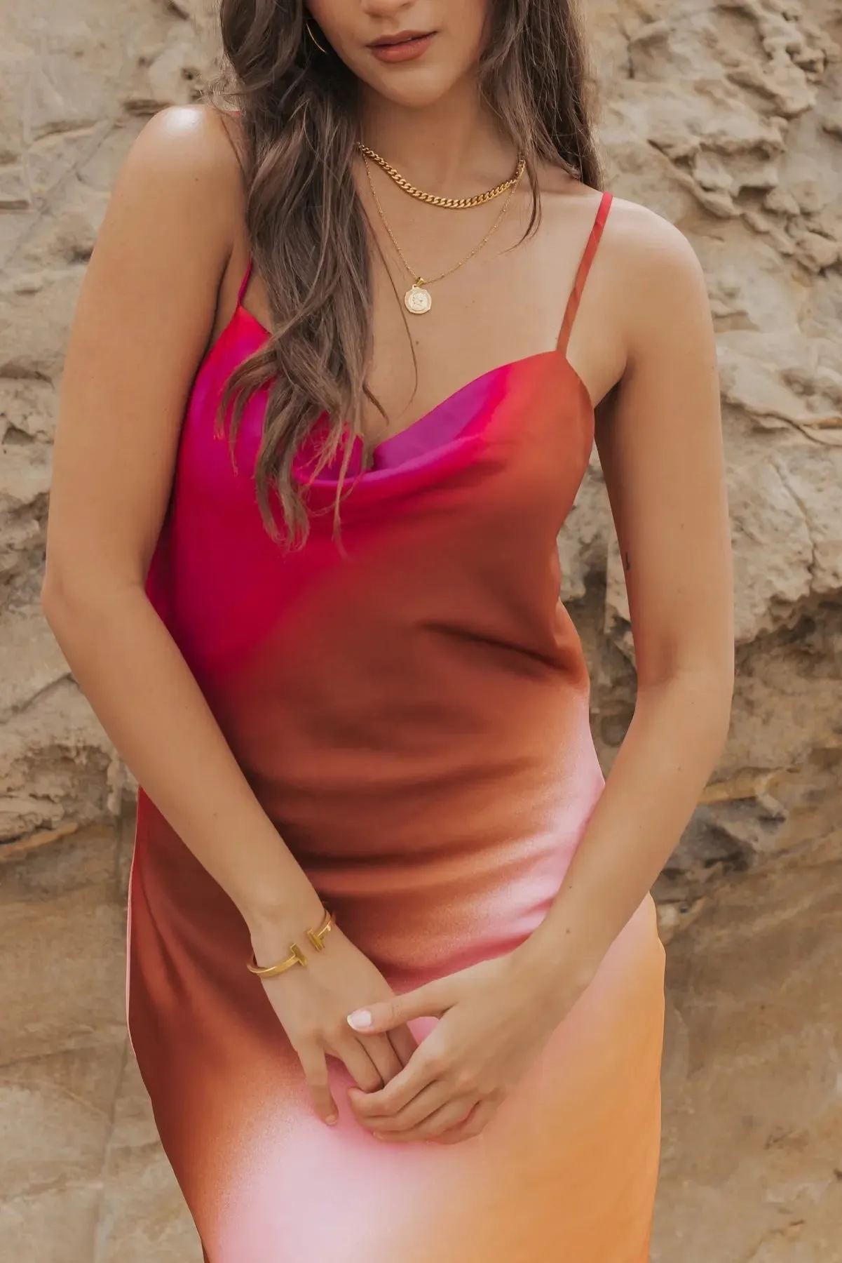 Delilah Gradient Satin Midi Dress - Final Sale