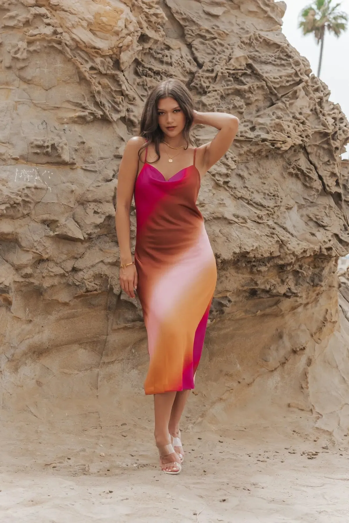 Delilah Gradient Satin Midi Dress - Final Sale