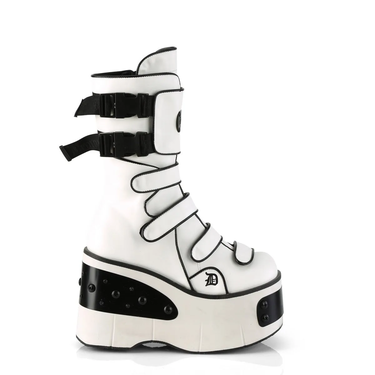 Demonia KERA-108 | White Vegan Leather Mid-Calf Boots