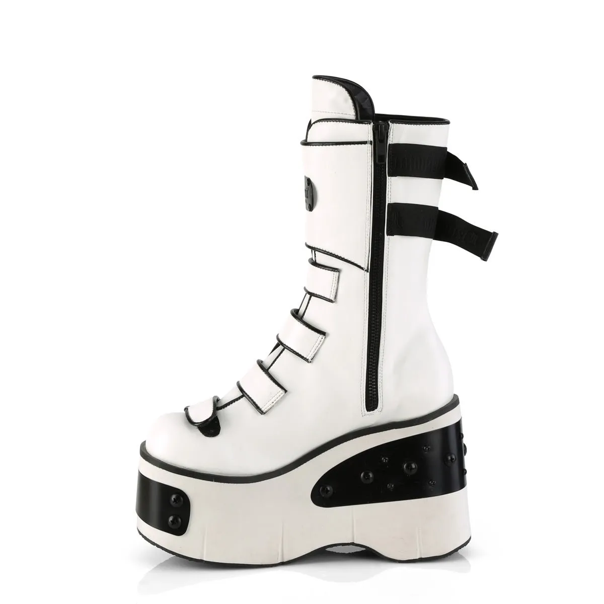 Demonia KERA-108 | White Vegan Leather Mid-Calf Boots