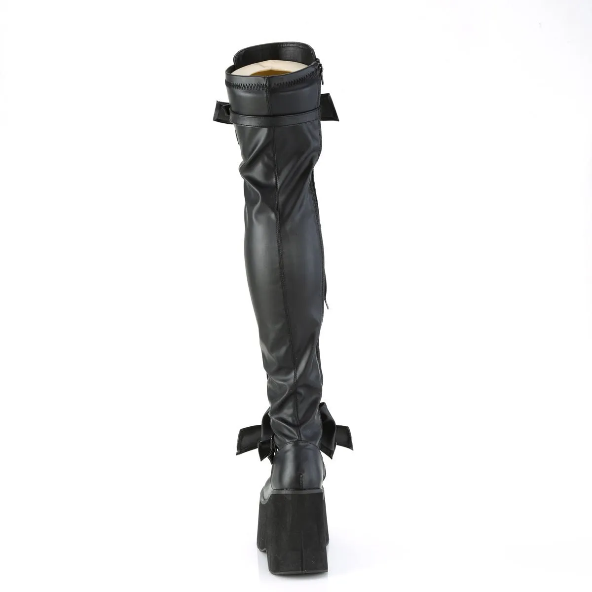 Demonia KERA-303 | Black Stretch Vegan Leather Above Knee Boots