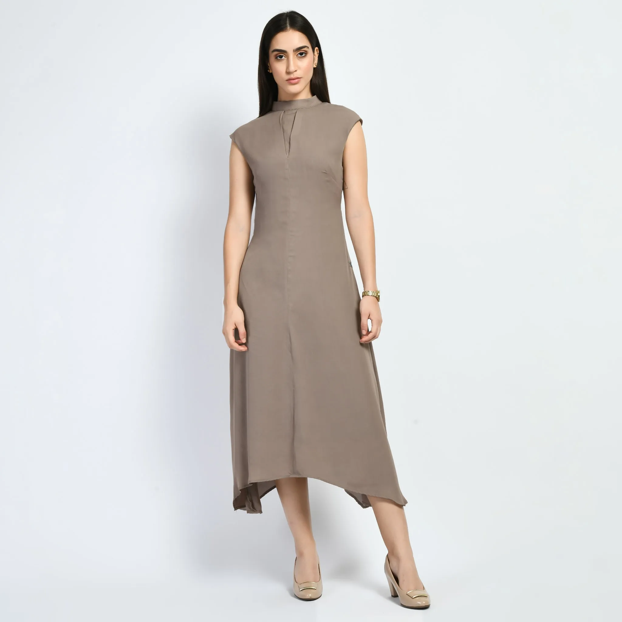 Exude Vibrance Open Back Midi Dress (Camel Beige)