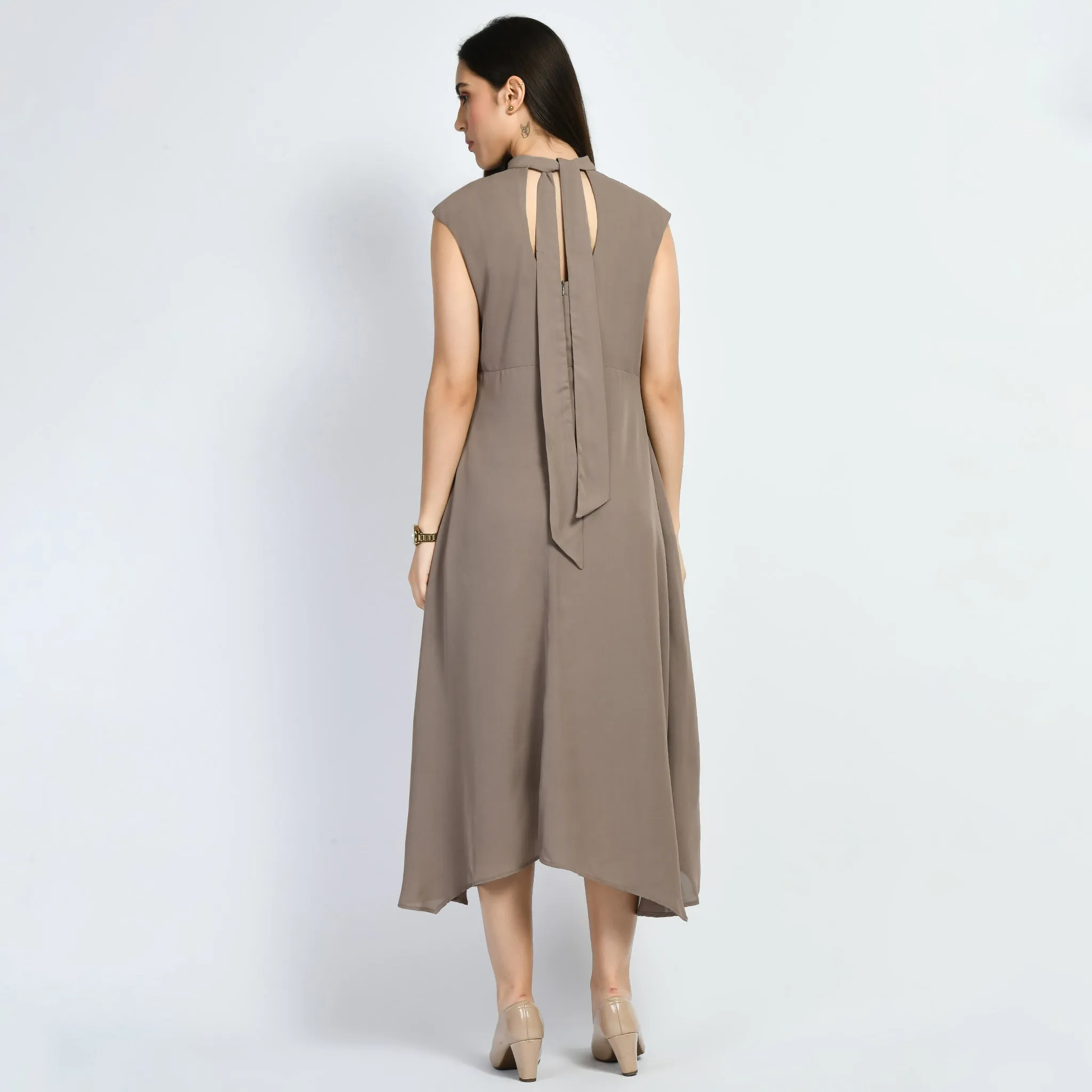 Exude Vibrance Open Back Midi Dress (Camel Beige)