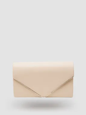 Faux Leather Flapover Clutch With Metal Trim