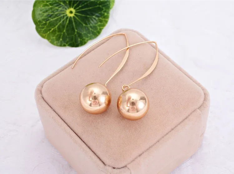 Fish Hook Style Matte Golden Ball Dangle Drop Earrings