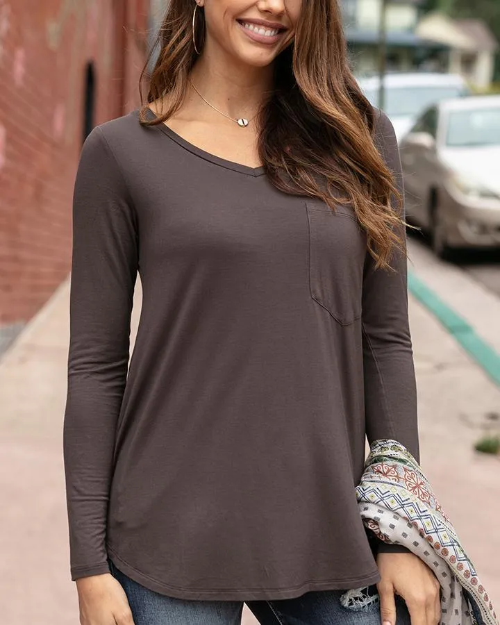 Grace & Lace Long Sleeve Perfect Pocket Tee (Solids/Prints)