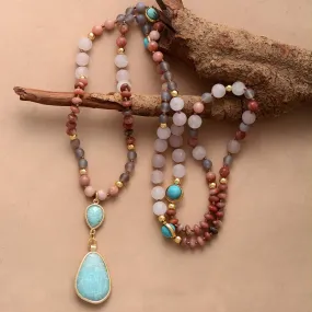 Gubarra Rose Quartz Turquoise Jasper Amazonite Pendant Necklace