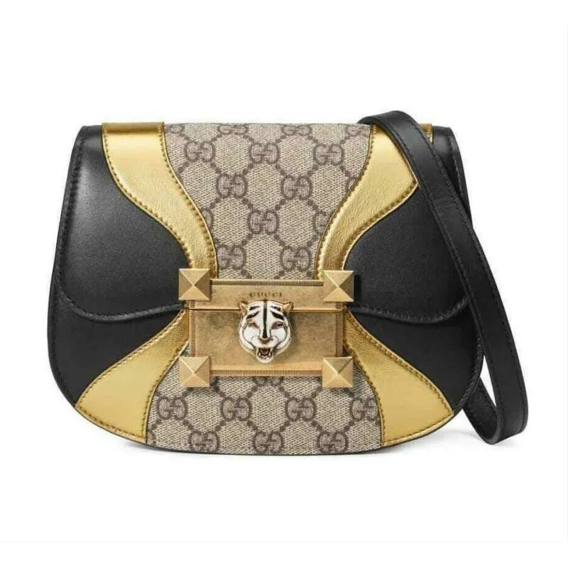 Gucci Osiride Mini Gg Supreme & Leather Gold Brown Black Shoulder Bag