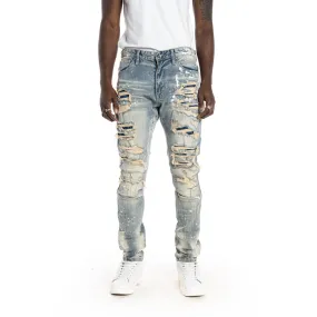 Heavy Rip & Repair Fashion Jeans - Chester Blue