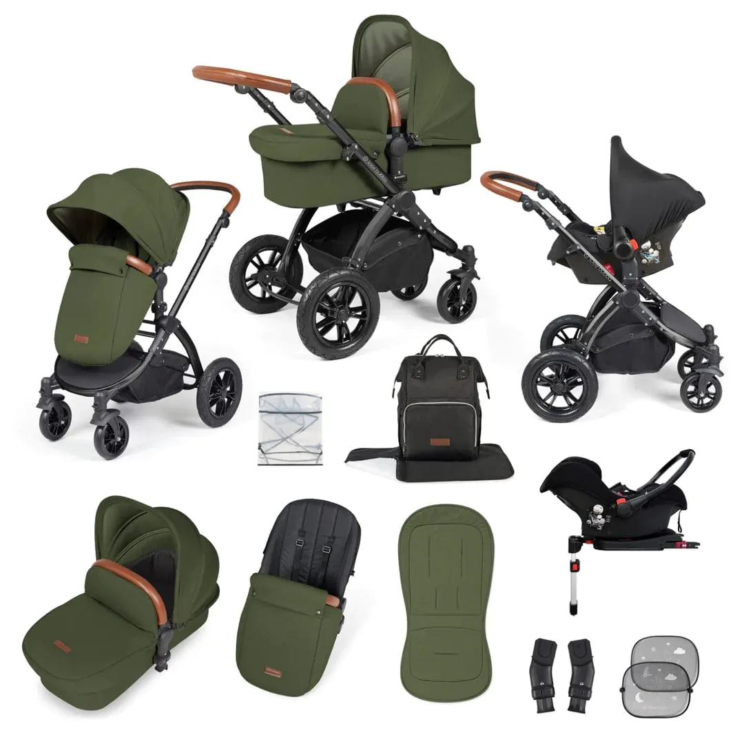 Ickle Bubba Stomp Luxe All-in-One Travel System with Isofix Base (Galaxy) - Black/Woodland/Tan