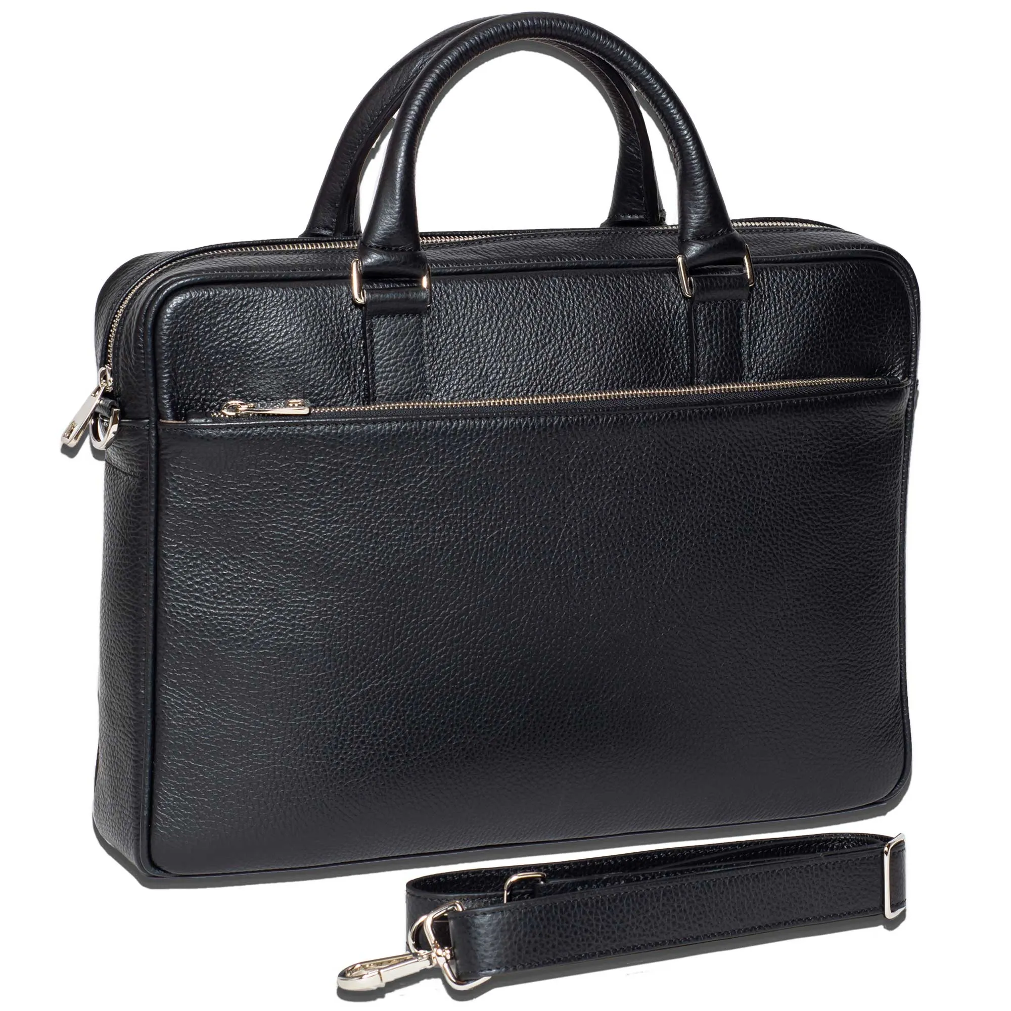 Italian Leather Briefcase for Men | Black Slim