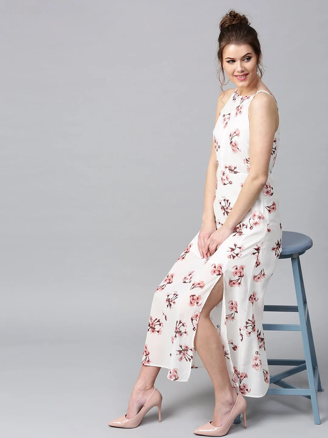 Ivory Floral Halter Maxi