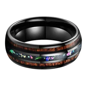 Koa Wood & Opal Black Tungsten Ring (8mm)